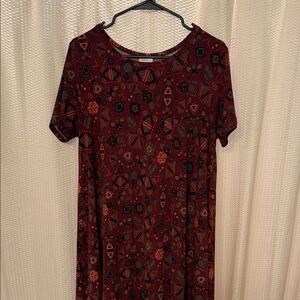 LuLaRoe Burgundy Geometric Midi Dress